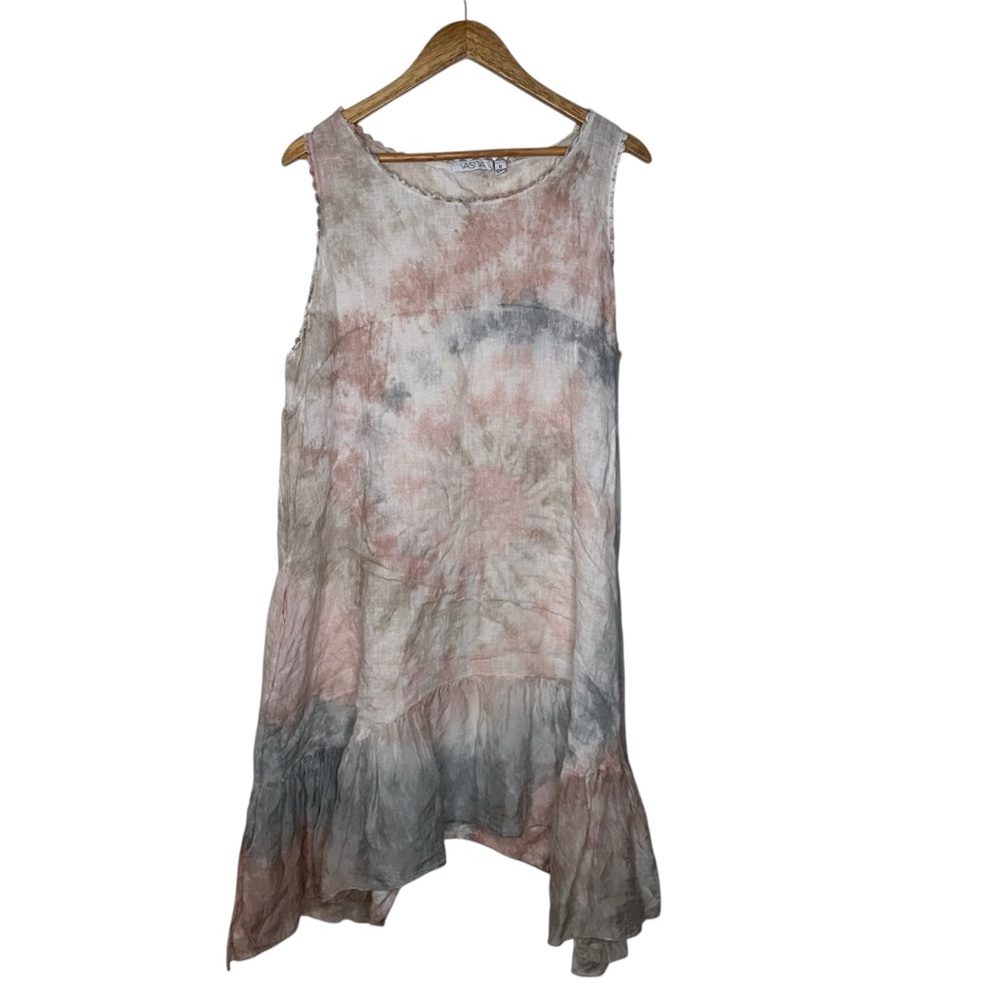 VASNA Sleeveless Tie-Dye Silk Linen Lagenlook Dress Size 1X